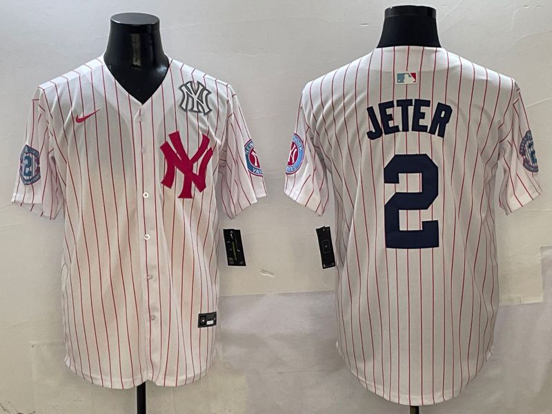 Men New York Yankees #2 Jeter White Stripe Jointly Name Nike 2025 MLB Jersey style 6->chicago bears->NFL Jersey